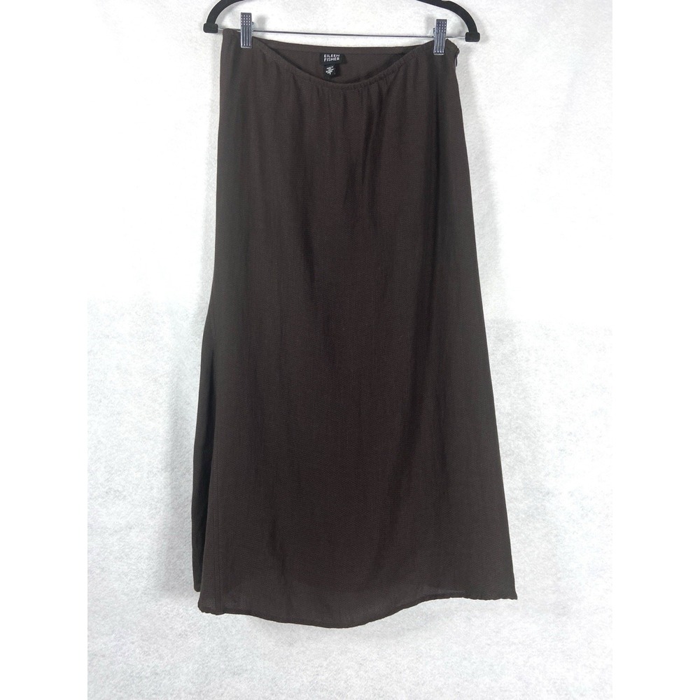 Eileen Fisher Skirt Women's Small Brown A-Line Pull On Linen Blend Minimalist
